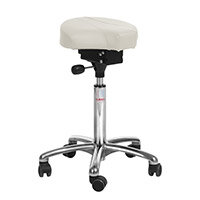 Gamma Easymek Seat Saddle Stool With White Leather Look Seat Upholstery H600 - 790mm Aluminum Frame