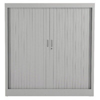 Steel Open Tambour 1050 mm H x 1050 mm W x 450 mm D in Grey, Lockable Side Opening Shutter Doors, Includes 2 Shelves, 5 Year Guarantee