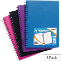 Tiger A5 Wiro Polypropylene Notebook Pack of 5 301472