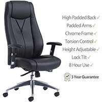 Odessa High Back Executive Office Chair - Chrome 5-Star Base - Height Adjustable Padded Arms - Gas Lift Height Adjustment - Black