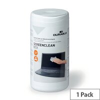 Durable Screenclean Alcohol-Free Biodegradable Wet Wipes – Pack of 100 White 573602