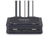 StarTech.com 2-Port Hybrid USB-C DisplayPort Cable KVM Switch, 4K 60Hz, Compact KVM with 6ft/1.8m USB-A/DisplayPort/Audio & 4ft/1.2m USB-C Integrated Host Cables, Bus Powered - Remote Push Button/Hotkey Switching
