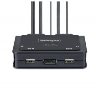 StarTech.com 2-Port USB-C Cable KVM Switch, 4K 60Hz DisplayPort Output, Compact KVM with 4ft/1.2m USB Type-C/Audio Integrated Cables, Bus Powered - Remote Push-Button/Hotkey Switching