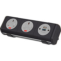 Hubble Clip-on Power Module 2 x UK Sockets, 1 x TUF (A&C connectors) USB Charger - Black