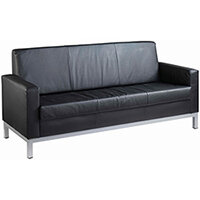Helsinki square back reception 3 seater chair 1880mm wide - black leather faced