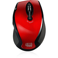 Adesso iMouse M20R - Wireless Ergonomic Optical Mouse, Right-hand, Optical, RF Wireless, 1600 DPI, Black, Red