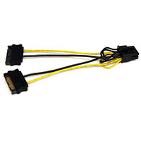 StarTech.com 6in SATA Power to 8 Pin PCI Express Video Card Power Cable Adapter, SATA 15-pin, PCI-E (8-pin), Male/Male, Black, Yellow, 30 mm, 150 mm