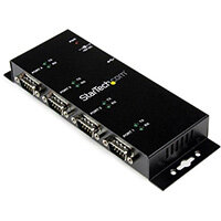 StarTech.com 4 Port USB to DB9 RS232 Serial Adapter Hub – Industrial DIN Rail and Wall Mountable, USB 2.0 Type-B, Serial, Black, Steel, Activity, CE, FCC, RoHS