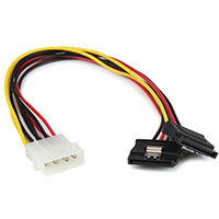 StarTech.com 12in LP4 to 2x Latching SATA Power Y Cable Splitter Adapter - 4 Pin LP4 to Dual SATA, 0.304 m, Molex (4-pin), 2 x SATA 15-pin, Male/Female, Straight, Straight