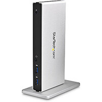 StarTech.com Dual-Monitor USB 3.0 Docking Station with DVI and Vertical Stand, Wired, USB 3.2 Gen 1 (3.1 Gen 1) Type-B, 3.5 mm, 10,100,1000 Mbit/s, IEEE 802.3,IEEE 802.3ab,IEEE 802.3u, Black, Silver