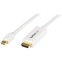 StarTech.com Mini DisplayPort to HDMI Converter Cable - 6 ft (2m) - 4K - White, 2 m, Mini DisplayPort, HDMI Type A (Standard), Male, Male, Straight