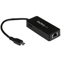 StarTech.com USB-C to Gigabit Network Adapter with Extra USB 3.0 Port, Wired, USB, Ethernet, 5000 Mbit/s, Black