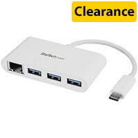 StarTech.com 3-Port USB-C Hub with Gigabit Ethernet - USB-C to 3x USB-A - USB 3.0 Hub - White, Wired, USB, Ethernet, 1000 Mbit/s, White