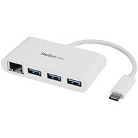 StarTech.com 3-Port USB-C Hub with Gigabit Ethernet - USB-C to 3x USB-A - USB 3.0 Hub - White, Wired, USB, Ethernet, 1000 Mbit/s, White