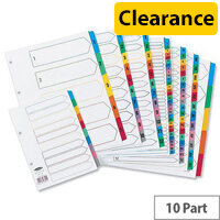 Concord A4 Index Multicolour Tabs 4 Holes 10-Part Subject Divider White