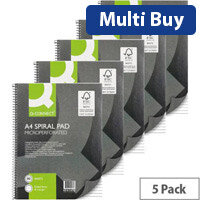 Q-Connect Ruled Margin Spiral Soft Cover Notebook A4 - Pack of 5 - 160 Pages - KF01072