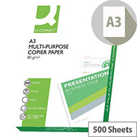 Q-Connect Copier Paper A3 80gsm White Ream of 500 Sheets Q-Connect Copier Paper A3 80gsm White Ream of 500 Sheets