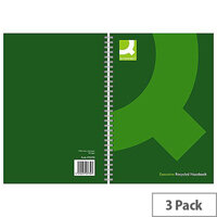 Q-Connect A5 Wirebound Book - Recycled Paper, Black, Pack of 3 for Office or School Use, Ref KF03732