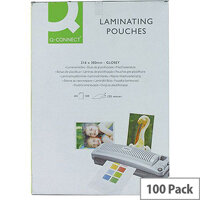 Q-Connect A4 Laminating Pouches 250 micron (125 each side) - Waterproof, Tear Proof Documents - Ideal For Posters, Photos, Signage, Notices & More (Pack of 100)