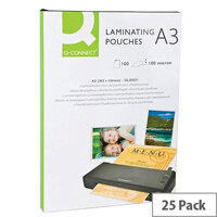 Q-Connect Laminating Pouches Pack Of 25 A3 Sized Pouches. Creates Waterproof & Tear Proof Documents. Professional Results. Ideal For Signage, Posters, Notices, Photos & More. Q-Connect Laminating Pouches Pack Of 25 A3 Sized Pouches. Creates Waterproof & Tear Proof Documents. Professional Results. Ideal For Signage, Posters, Notices, Photos & More.