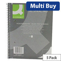 Q-Connect Spiral Pad Executive A5+ - 160 Pages, 80 Leaves, Ruled Feint And Margin, 75gsm Paper, Micro Perforated & 5 Pack (KF10039)