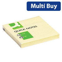 Q-Connect Repositionable Quick Sticky Note Cube 76x76mm 100 Sheets Yellow Pack 12 KF10502