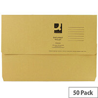 Document Wallet Half Flap Foolscap Yellow Pack 50 Q-Connect