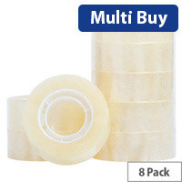 Q-Connect Easy Tear Polypropylene Tape, 19mm x 33m (Pack of 8, Ref KF27013) - Clear and Strong Tape for Packaging