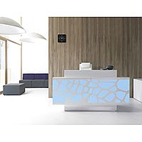 Organic Modern Illuminated White Straight Reception Desk with Central Decorative Element W2000mmxD770mmxH1105mm Organic Modern Illuminated White Straight Reception Desk with Central Decorative Element W2000mmxD770mmxH1105mm