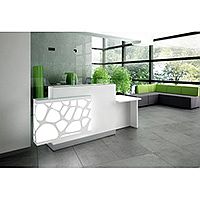 Organic Modern Illuminated Straight White Reception Desk with Right Decorative Element & Left Low Counter Top W2400mmxD770mmxH1105mm Organic Modern Illuminated Straight White Reception Desk with Right Decorative Element & Left Low Counter Top W2400mmxD770mmxH1105mm
