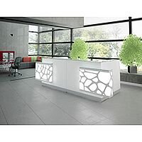 Organic Modern Illuminated Straight White Reception Desk with Decorative Element W3400mmxD1370mmxH1105mm Organic Modern Illuminated Straight White Reception Desk with Decorative Element W3400mmxD1370mmxH1105mm