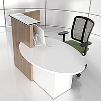 Ovo Small Reception Desk Cocoa with Left White Pastel Low Level Section Ovo Small Reception Desk Cocoa with Left White Pastel Low Level Section