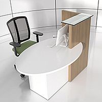 Ovo Small Reception Desk Cocoa with Right White Pastel Low Level Section Ovo Small Reception Desk Cocoa with Right White Pastel Low Level Section