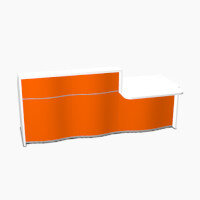 Wave Modern Design Straight Reception Desk White Counter Top with Right Low Level Section & High Gloss Orange Front W2526xD1034xH1103mm Wave Modern Design Straight Reception Desk White Counter Top with Right Low Level Section & High Gloss Orange Front W2526xD1034xH1103mm