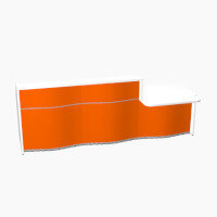 Wave Modern Design Straight Reception Desk White Counter Top with Right Low Level Section & High Gloss Orange Front W2966xD1034xH1103mm Wave Modern Design Straight Reception Desk White Counter Top with Right Low Level Section & High Gloss Orange Front W2966xD1034xH1103mm