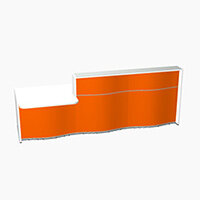 Wave Modern Design Straight Reception Desk White Counter Top with Left Low Level Section & High Gloss Orange Front W2966xD1034xH1103mm Wave Modern Design Straight Reception Desk White Counter Top with Left Low Level Section & High Gloss Orange Front W2966xD1034xH1103mm
