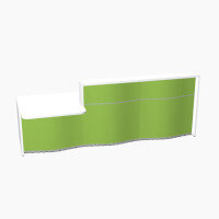 Wave Modern Design Straight Reception Desk White Counter Top with Left Low Level Section & High Gloss Dark Green Front W2966xD1034xH1103mm Wave Modern Design Straight Reception Desk White Counter Top with Left Low Level Section & High Gloss Dark Green Front W2966xD1034xH1103mm