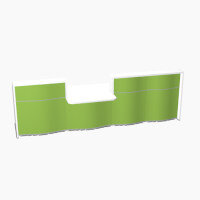 Wave Modern Design Straight Reception Desk White Counter Top with Centre Right Low Level Section & High Gloss Dark Green Front W3496xD1034xH1103mm Wave Modern Design Straight Reception Desk White Counter Top with Centre Right Low Level Section & High Gloss Dark Green Front W3496xD1034xH1103mm