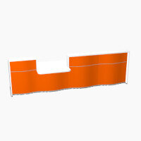 Wave Modern Design Straight Reception Desk White Counter Top with Centre Right Low Level Section & High Gloss Orange Front W3716xD1034xH1103mm Wave Modern Design Straight Reception Desk White Counter Top with Centre Right Low Level Section & High Gloss Orange Front W3716xD1034xH1103mm