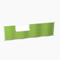 Wave Modern Design Straight Reception Desk White Counter Top with Centre Right Low Level Section & High Gloss Dark Green Front W3716xD1034xH1103mm Wave Modern Design Straight Reception Desk White Counter Top with Centre Right Low Level Section & High Gloss Dark Green Front W3716xD1034xH1103mm