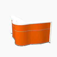 Wave Modern Design Curved Reception Desk with White Counter Top & High Gloss Orange Front W1810xD1810xH1103mm Wave Modern Design Curved Reception Desk with White Counter Top & High Gloss Orange Front W1810xD1810xH1103mm