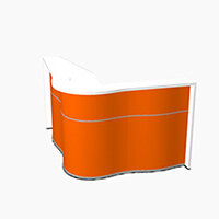 Wave Modern Design Curved Reception Desk with White Counter Top & High Gloss Orange Front W1810xD1590xH1103mm Wave Modern Design Curved Reception Desk with White Counter Top & High Gloss Orange Front W1810xD1590xH1103mm