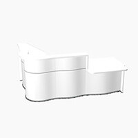 Wave Modern Design Curved Reception Desk White Counter Top with Right Low Level Section & High Gloss White Front W2560xD1605xH1103mm Wave Modern Design Curved Reception Desk White Counter Top with Right Low Level Section & High Gloss White Front W2560xD1605xH1103mm