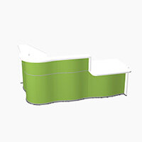 Wave Modern Design Curved Reception Desk White Counter Top with Right Low Level Section & High Gloss Dark Green Front W2560xD1605xH1103mm Wave Modern Design Curved Reception Desk White Counter Top with Right Low Level Section & High Gloss Dark Green Front W2560xD1605xH1103mm