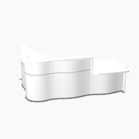 Wave Modern Design Curved Reception Desk White Counter Top with Right Low Level Section & High Gloss White Front W2780xD1825xH1103mm Wave Modern Design Curved Reception Desk White Counter Top with Right Low Level Section & High Gloss White Front W2780xD1825xH1103mm