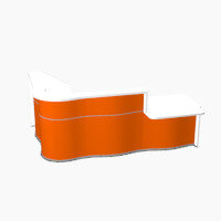 Wave Modern Design Curved Reception Desk White Counter Top with Right Low Level Section & High Gloss Orange Front W2780xD1825xH1103mm Wave Modern Design Curved Reception Desk White Counter Top with Right Low Level Section & High Gloss Orange Front W2780xD1825xH1103mm