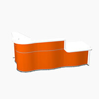 Wave Modern Design Curved Reception Desk White Counter Top with Right Low Level Section & High Gloss Orange Front W2780xD1807xH1103mm Wave Modern Design Curved Reception Desk White Counter Top with Right Low Level Section & High Gloss Orange Front W2780xD1807xH1103mm