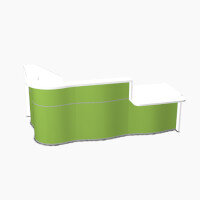 Wave Modern Design Curved Reception Desk White Counter Top with Right Low Level Section & High Gloss Dark Green Front W2780xD1807xH1103mm Wave Modern Design Curved Reception Desk White Counter Top with Right Low Level Section & High Gloss Dark Green Front W2780xD1807xH1103mm