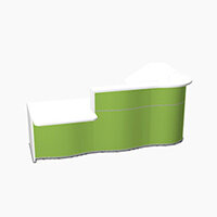 Wave Modern Design Curved Reception Desk White Counter Top with Left Low Level Section & High Gloss Dark Green Front W2780xD1807xH1103mm Wave Modern Design Curved Reception Desk White Counter Top with Left Low Level Section & High Gloss Dark Green Front W2780xD1807xH1103mm