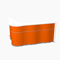 Wave Modern Design L-Shaped Reception Desk with White Counter Top & High Gloss Orange Front W2340xD1590xH1103mm Wave Modern Design L-Shaped Reception Desk with White Counter Top & High Gloss Orange Front W2340xD1590xH1103mm